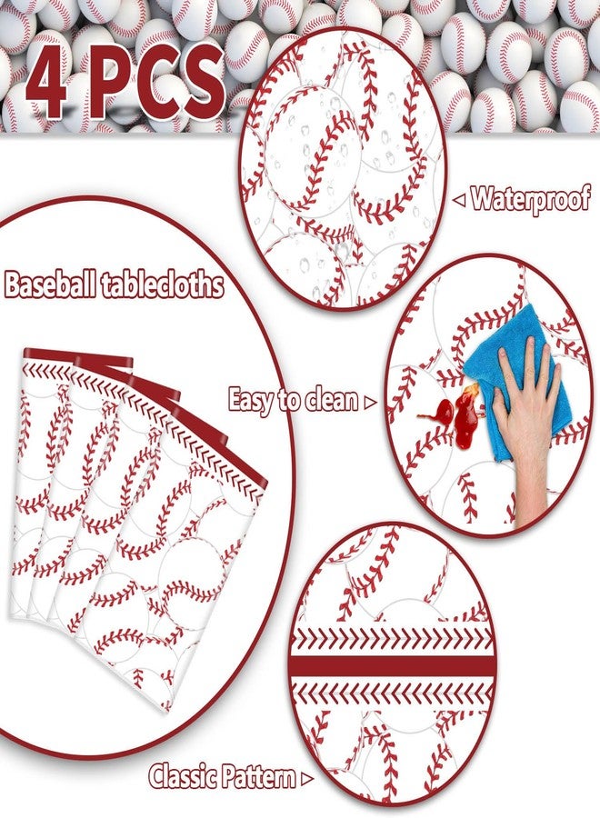 PTECDROTS 4 Pcs Baseball Tablecloths, Rectangular Baseball Pattern Table Cloth Disposable Party Decorations Table Covers for Boys Sports Event Birthday Party Supplies, 51x86 Inch - Image 3
